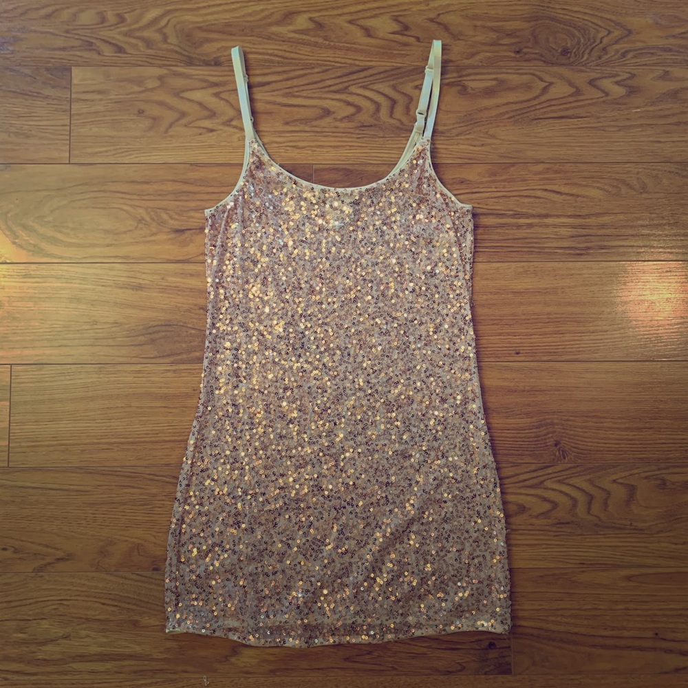 Daytrip Rose Gold Sequin Mesh Tank Top